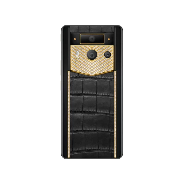 METAVERTU 2 LUXURY CUSTOM-MADE GOLD V-SHAPED WITH DIAMONDS ALLIGATOR SKIN WEB3 AI PHONE – BLACK