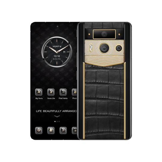 METAVERTU 2 LUXURY CUSTOM-MADE GOLD PLAIN WEAVE WITH DIAMOND ALLIGATOR SKIN WEB3 AI PHONE – BLACK