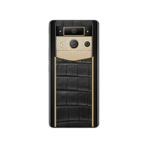 Load image into Gallery viewer, METAVERTU 2 LUXURY CUSTOM-MADE GOLD PLAIN WEAVE WITH DIAMOND ALLIGATOR SKIN WEB3 AI PHONE – BLACK
