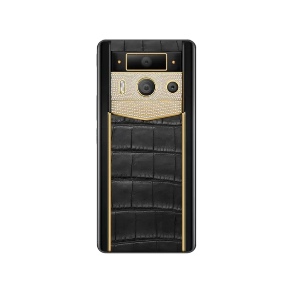 METAVERTU 2 LUXURY CUSTOM-MADE GOLD PLAIN WEAVE WITH DIAMOND ALLIGATOR SKIN WEB3 AI PHONE – BLACK