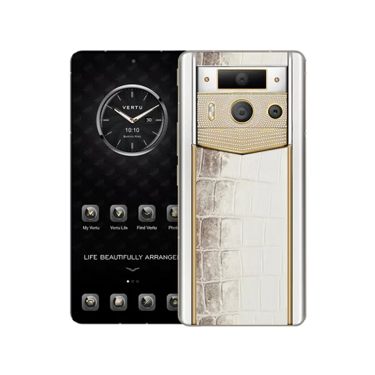 METAVERTU 2 LUXURY CUSTOM-MADE GOLD PLAIN WEAVE WITH DIAMOND HIMALAYA ALLIGATOR SKIN WEB3 AI PHONE – WHITE
