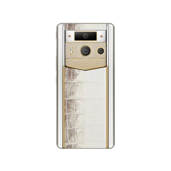 METAVERTU 2 LUXURY CUSTOM-MADE GOLD PLAIN WEAVE WITH DIAMOND HIMALAYA ALLIGATOR SKIN WEB3 AI PHONE – WHITE