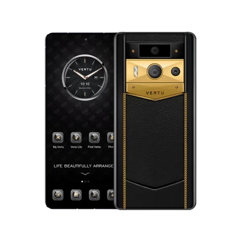 Load image into Gallery viewer, METAVERTU 2 LUXURY CUSTOM-MADE GOLD RADIANT BLADE EDITION WITH BLACK INK CALFSKIN WEB3 AI PHONE – BLACK
