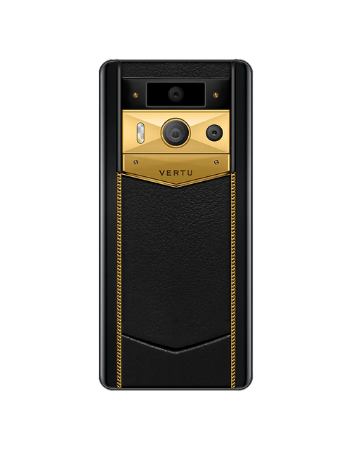 Load image into Gallery viewer, METAVERTU 2 LUXURY CUSTOM-MADE GOLD RADIANT BLADE EDITION WITH BLACK INK CALFSKIN WEB3 AI PHONE – BLACK
