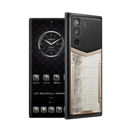 هاتف ميتافيرتو هيمالايا جلد تمساح عيار 18 قيراطًا مرصع بالألماس يدعم تقنية 5G WEB3 - أسود