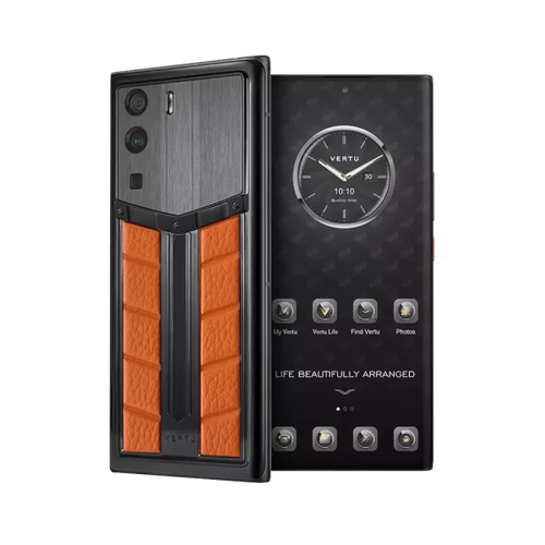 Load image into Gallery viewer, METAVERTU RACE TRACK DESIGN CALFSKIN WEB3 PHONE – ORANGE
