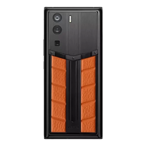 Load image into Gallery viewer, METAVERTU RACE TRACK DESIGN CALFSKIN WEB3 PHONE – ORANGE
