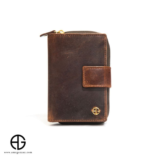 محفظة AG Vintage الجلدية ذات السحاب الدائري