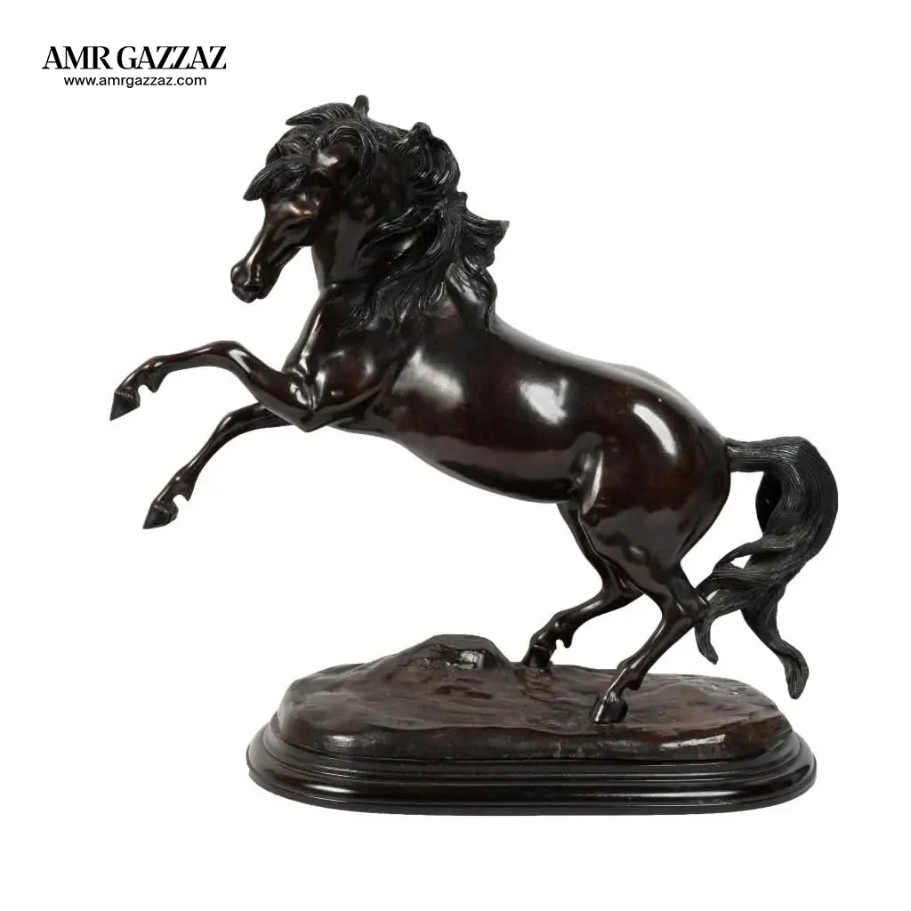 Stunning Galloping Horse Figurine in solid Bronze with Marble Base Western Decor