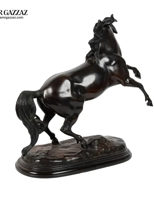Load image into Gallery viewer, Stunning Galloping Horse Figurine in solid Bronze with Marble Base Western Decor
