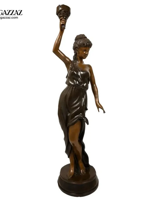Load image into Gallery viewer, LAMP OF BRONZE LADY WITH TORCH

