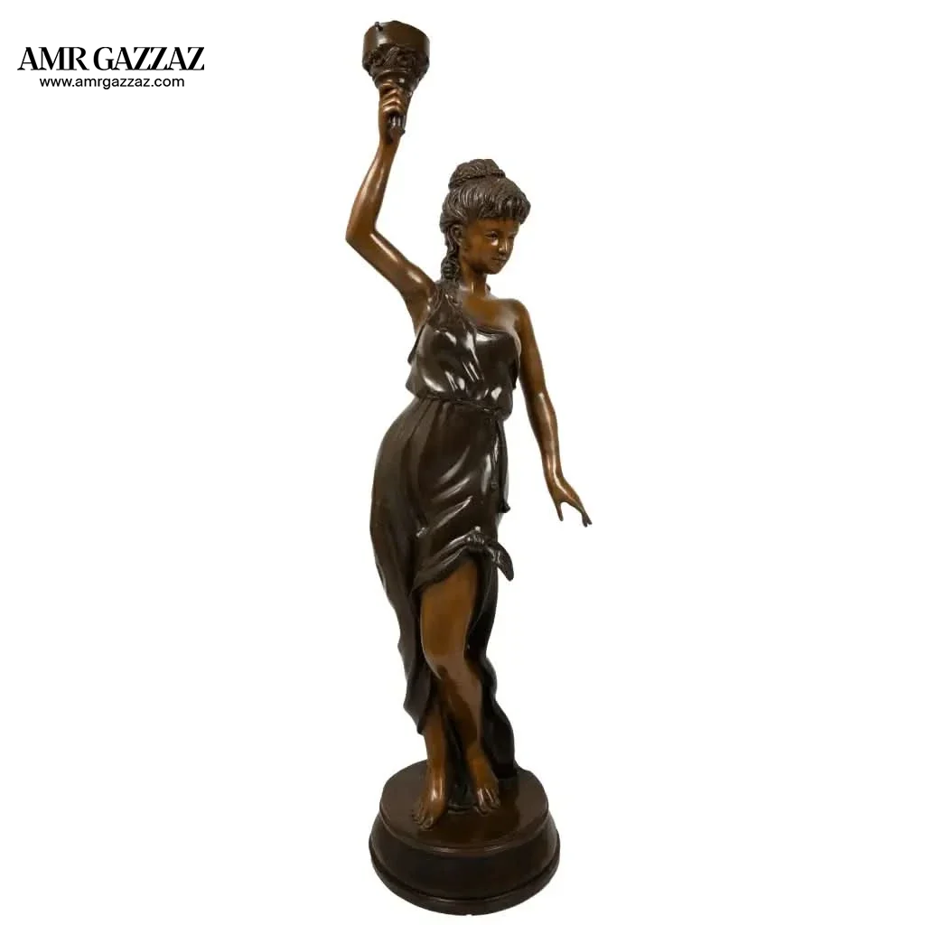 LAMP OF BRONZE LADY WITH TORCH