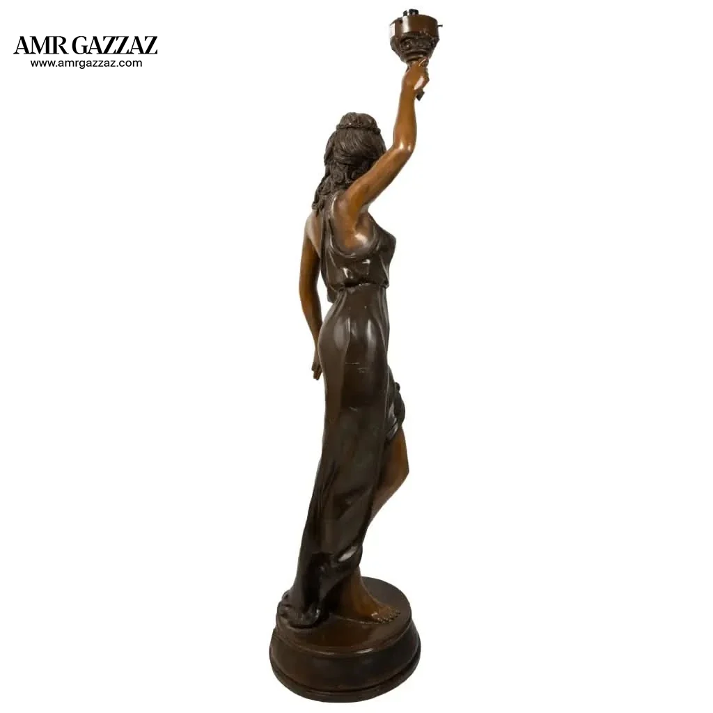 LAMP OF BRONZE LADY WITH TORCH