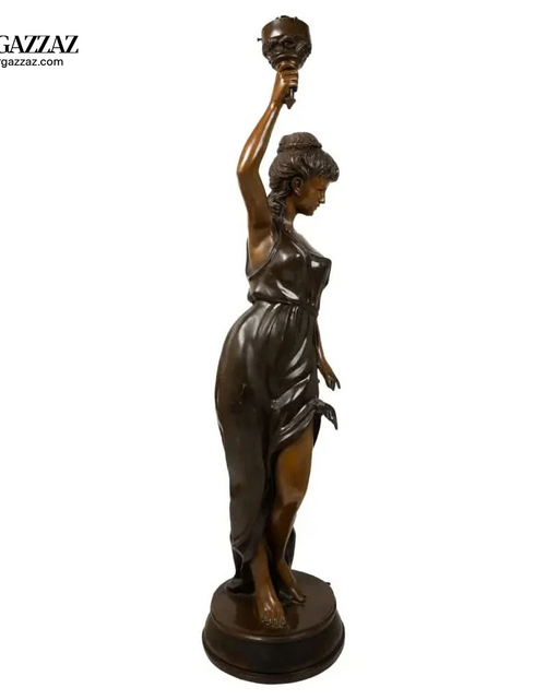 Load image into Gallery viewer, LAMP OF BRONZE LADY WITH TORCH
