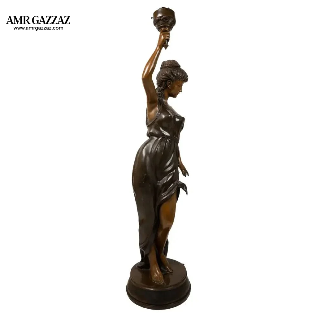 LAMP OF BRONZE LADY WITH TORCH