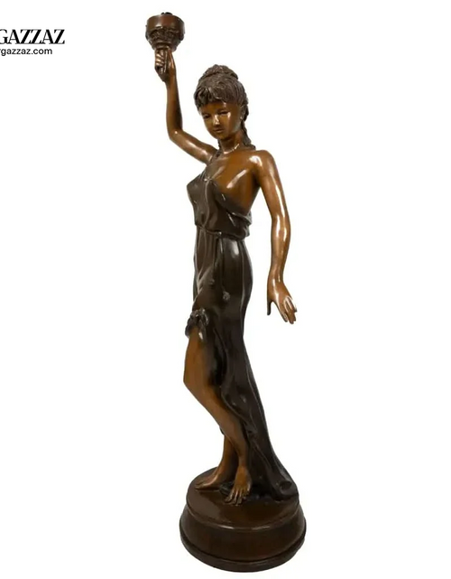 Load image into Gallery viewer, LAMP OF BRONZE LADY WITH TORCH
