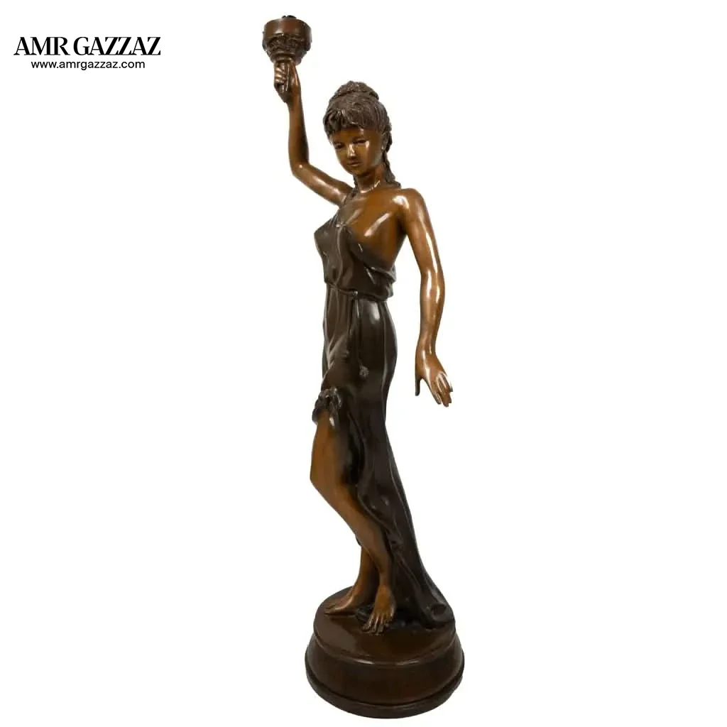 LAMP OF BRONZE LADY WITH TORCH