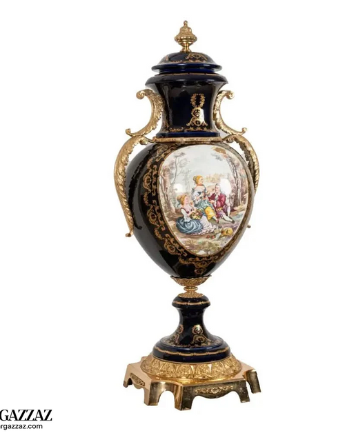 Load image into Gallery viewer, Acf Victorian romantic French Porcelain Gilt luxury Vase with bronze handle
