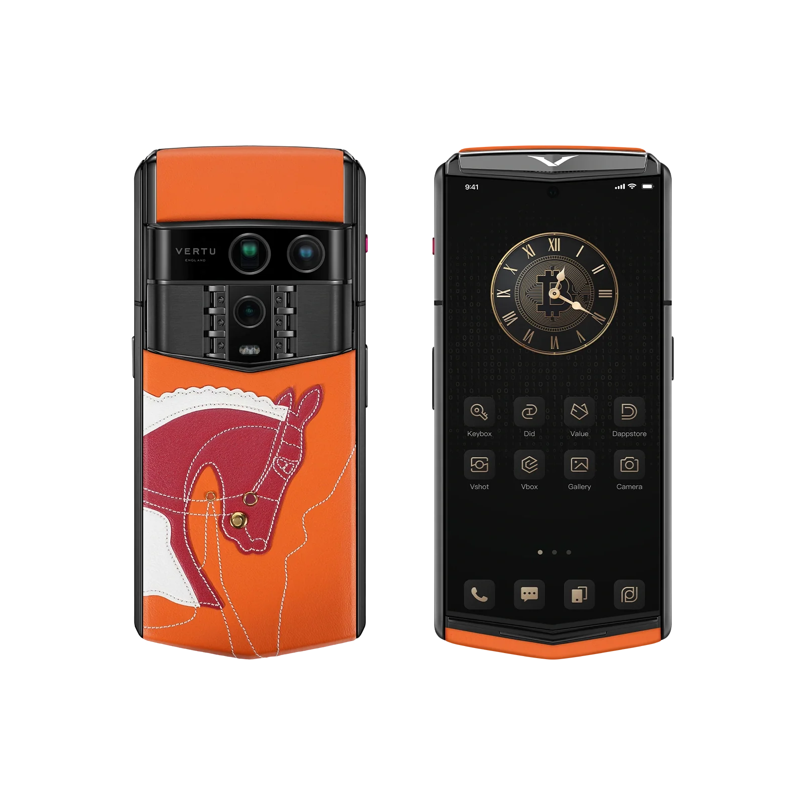 هاتف METAVERTU 2 CALFSKIN WEB3 AI - برتقالي فجر (غطاء فضي)