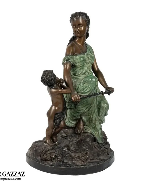 Load image into Gallery viewer, italian Rare Antique Heavy Bronze Sculpture Mother with child
