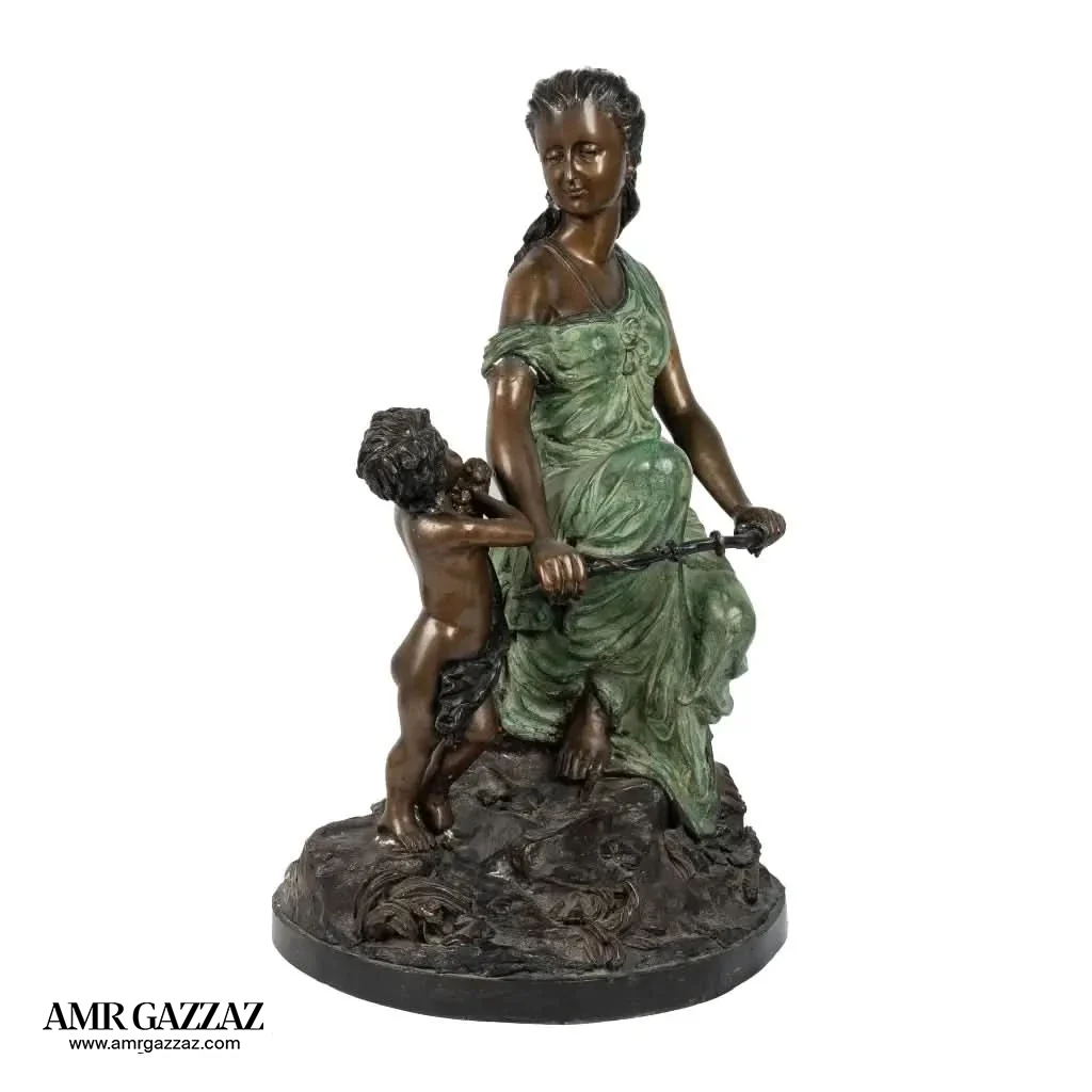 italian Rare Antique Heavy Bronze Sculpture Mother with child