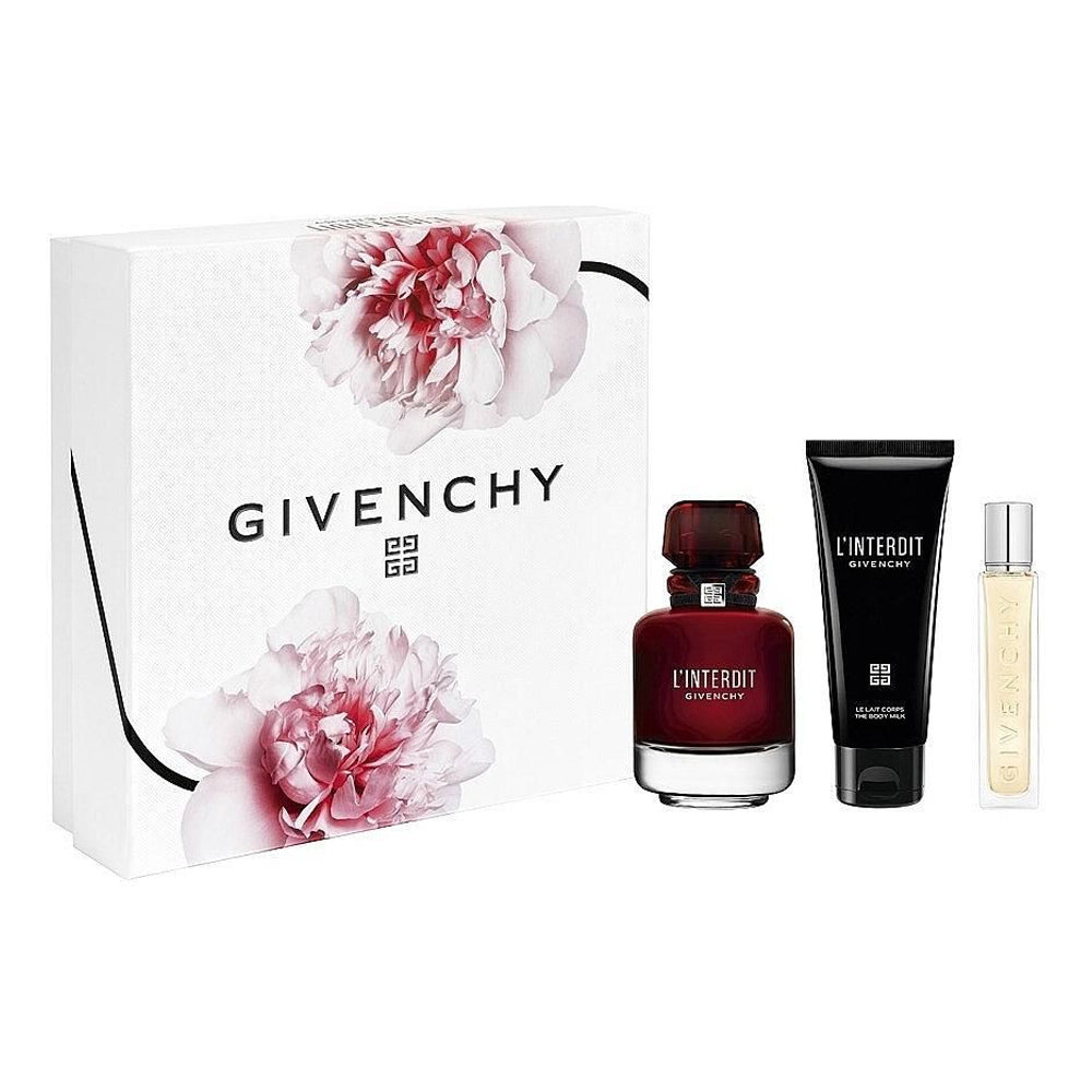 مجموعة عطر جيفنشي L'Interdient Rouge 80 مل مع عينة وحليب للجسم