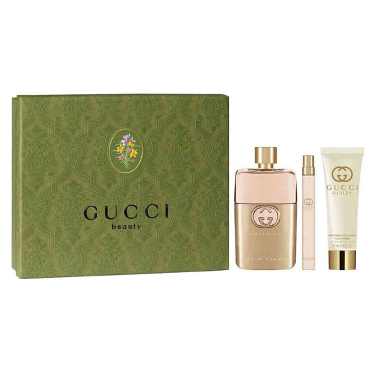 GUCCI Guilty EDT 90 Ml + Travel Spray 10 Ml +Body Lotion 50 Ml Gift Set for Women