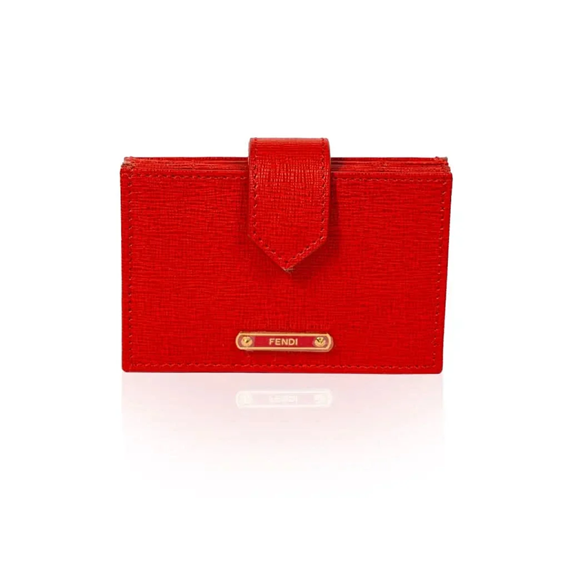Fendi Red Textured Leather Accordion Card Holder