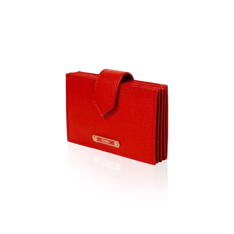 Fendi Red Textured Leather Accordion Card Holder