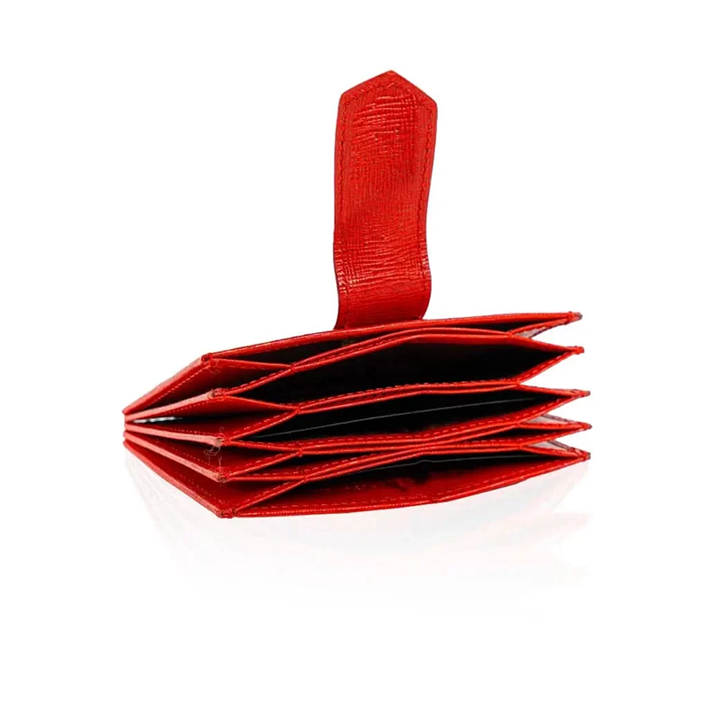 Fendi Red Textured Leather Accordion Card Holder