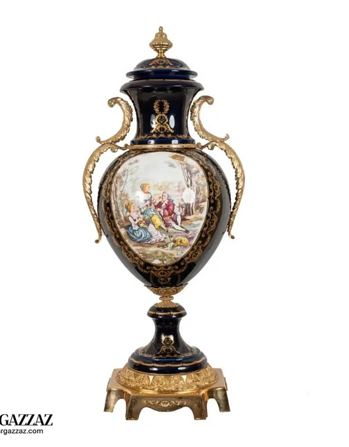 Load image into Gallery viewer, Acf Victorian romantic French Porcelain Gilt luxury Vase with bronze handle
