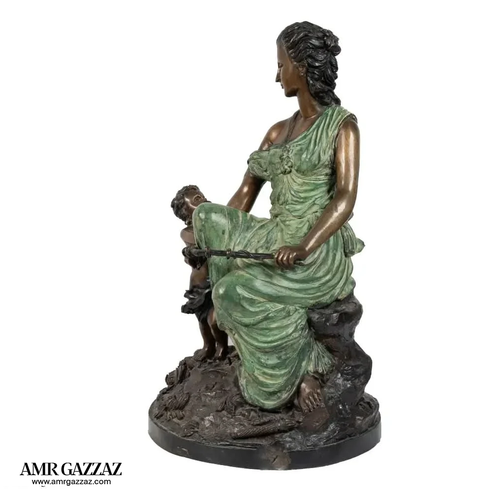 italian Rare Antique Heavy Bronze Sculpture Mother with child
