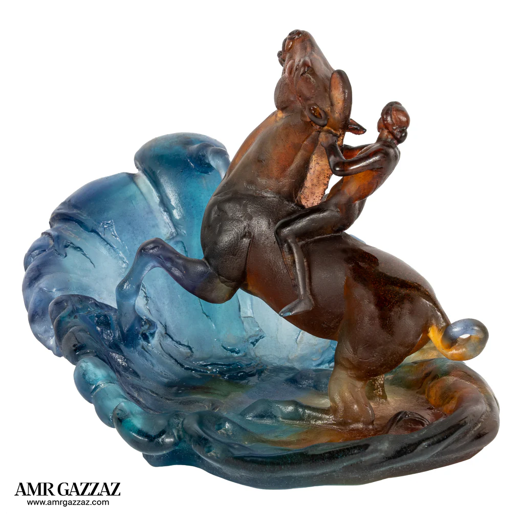 DAUM PATE DE VERRE HORSE WITH RIDER
