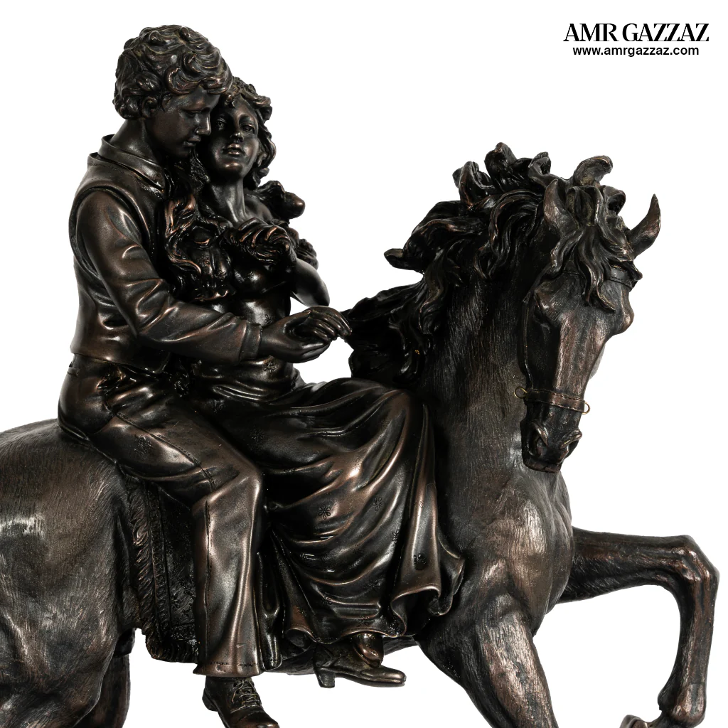 Love Couple Sitting on Horse wooden status