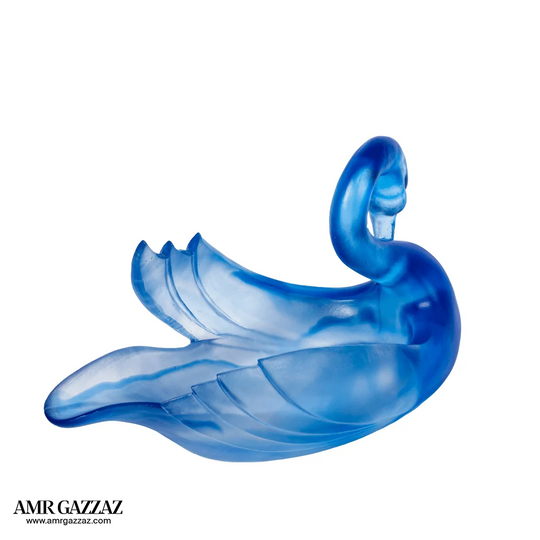 A PATE-DE-VERRE SWAN GLASS SCULPTURE