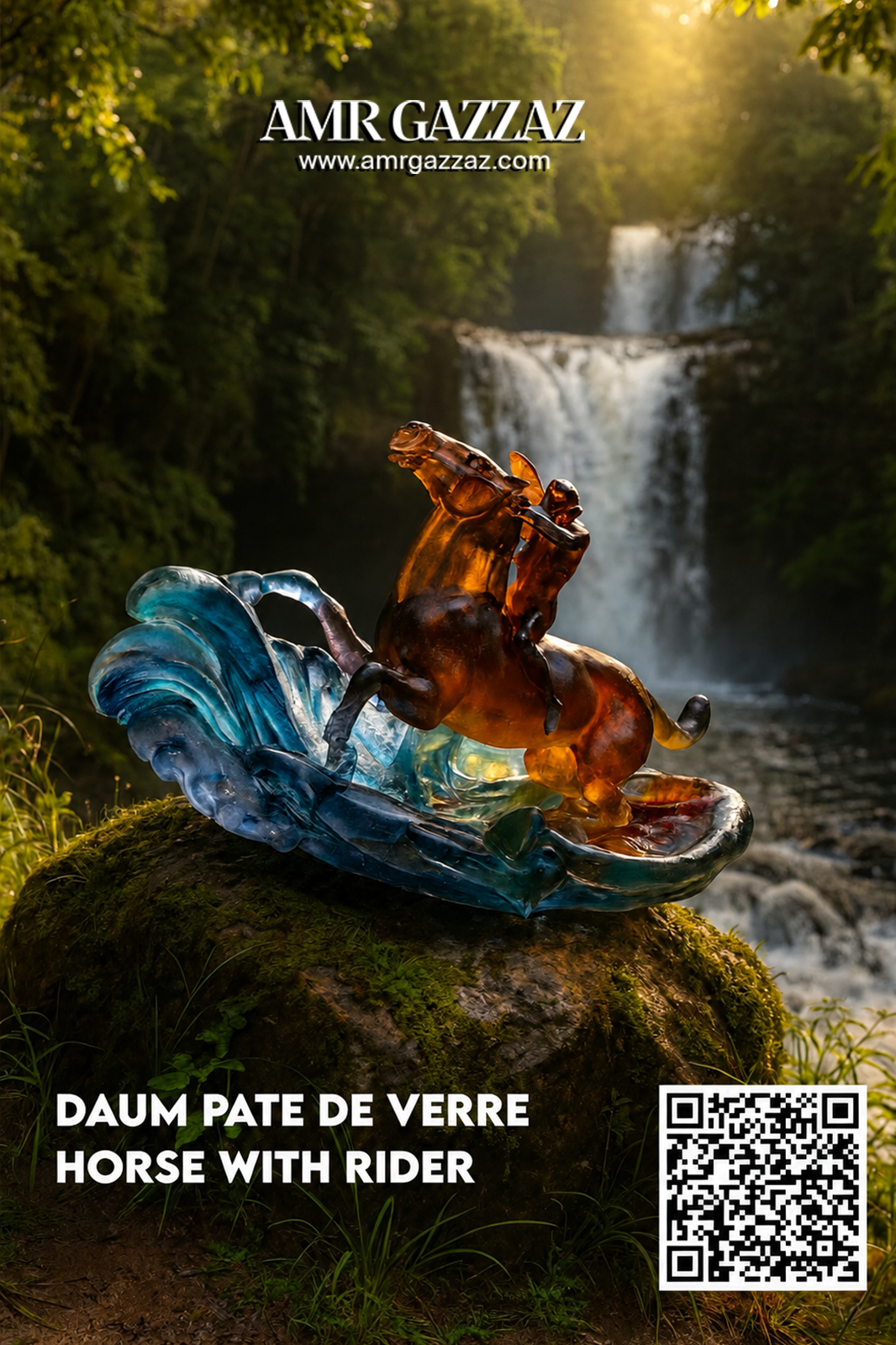 DAUM PATE DE VERRE HORSE WITH RIDER