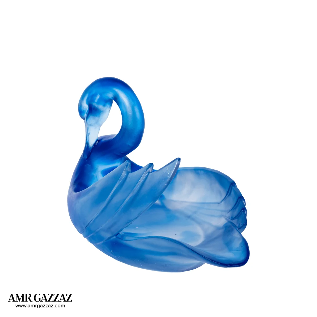 A PATE-DE-VERRE SWAN GLASS SCULPTURE