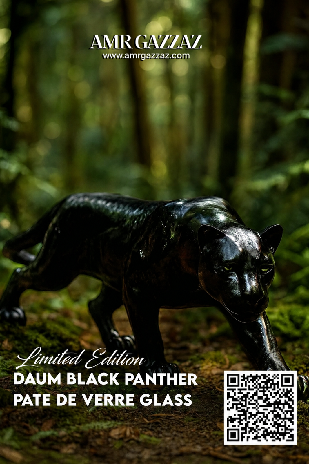 Daum Black Panther Pate de Verre Glass