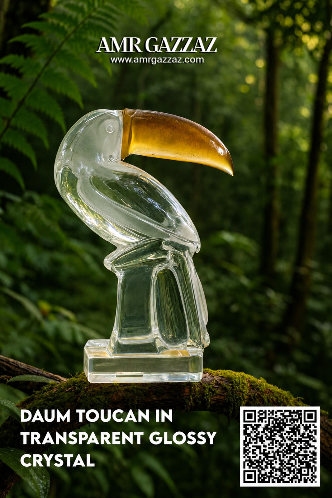Toucan in transparent glossy crystal by Daum france