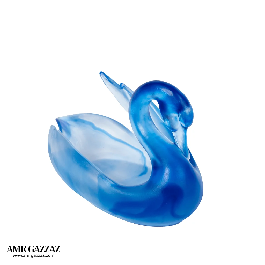 A PATE-DE-VERRE SWAN GLASS SCULPTURE