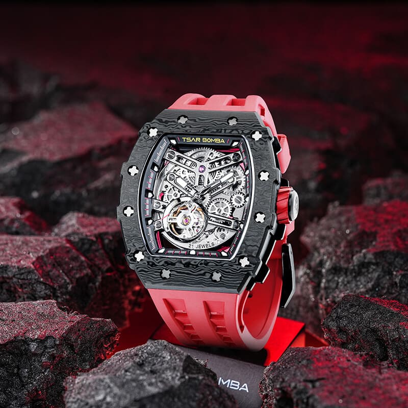 Elemental Series-Carbon Fiber Automatic Watch TB8208CF Passion Red