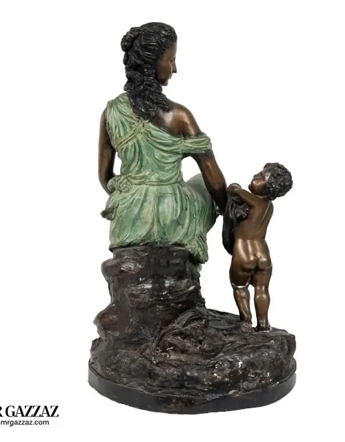 Load image into Gallery viewer, italian Rare Antique Heavy Bronze Sculpture Mother with child
