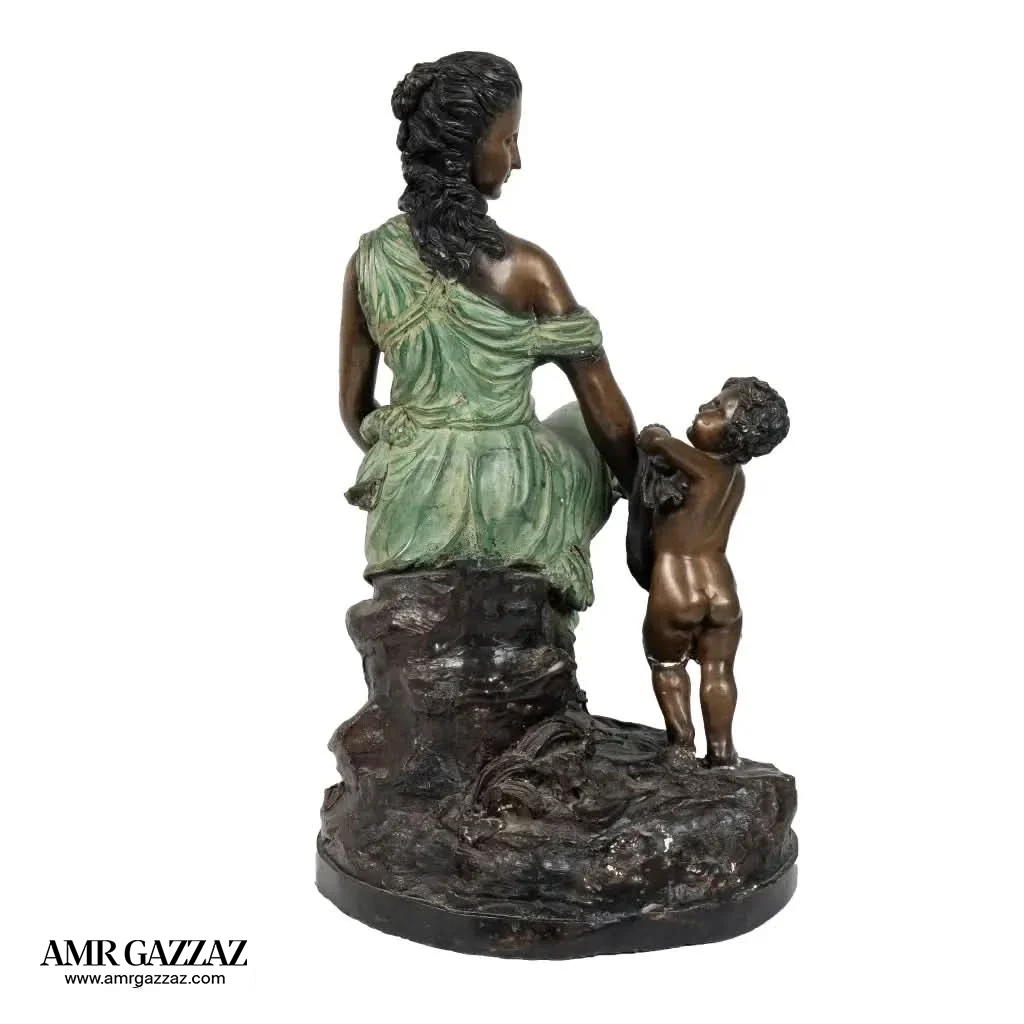 italian Rare Antique Heavy Bronze Sculpture Mother with child