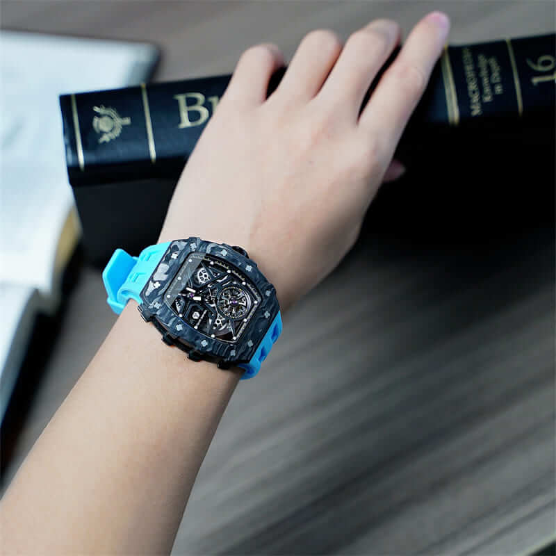 Elemental Series-Carbon Fiber Automatic Watch TB8209CF Black Blue Carbon Fiber