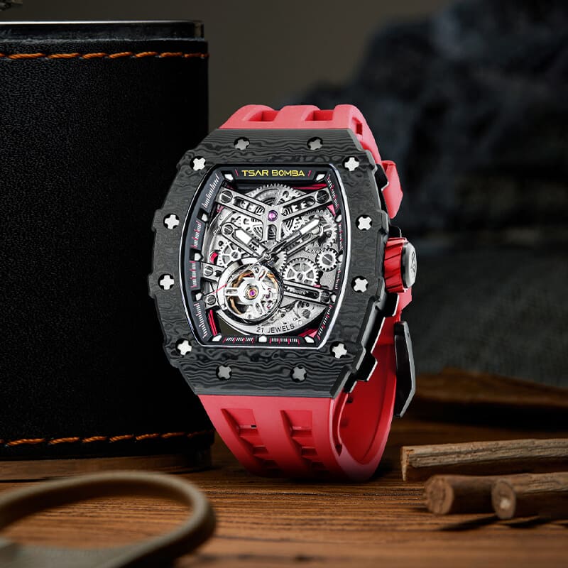 Elemental Series-Carbon Fiber Automatic Watch TB8208CF Passion Red