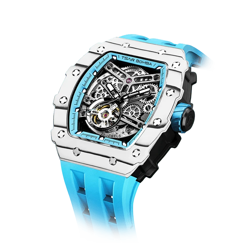 Elemental Series-Carbon Fiber Automatic Watch TB8208CF White Blue