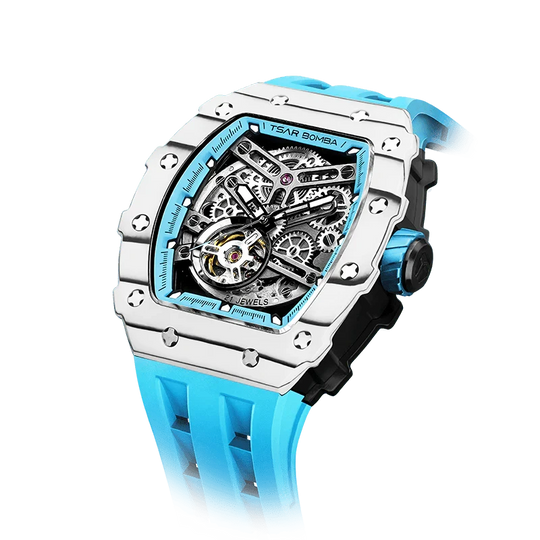 Elemental Series-Carbon Fiber Automatic Watch TB8208CF White Blue