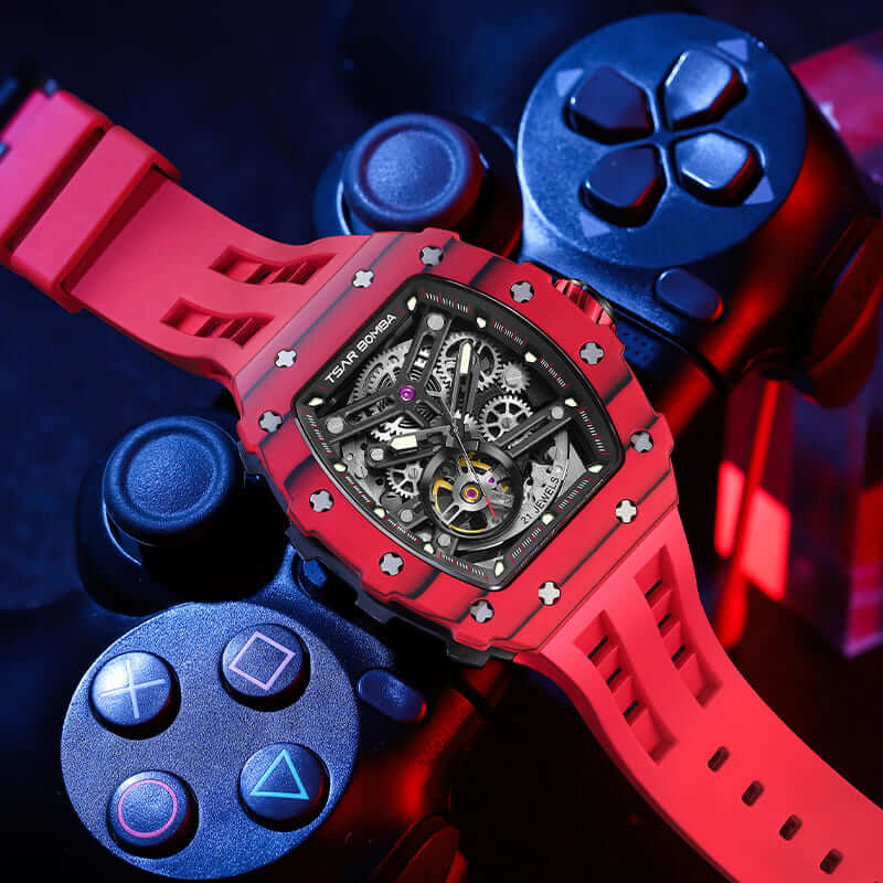 Elemental Series-Carbon Fiber Automatic Watch TB8208CF Bull Red