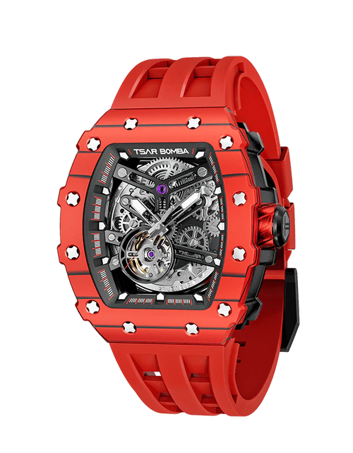 Load image into Gallery viewer, Elemental Series-Carbon Fiber Automatic Watch TB8208CF Bull Red
