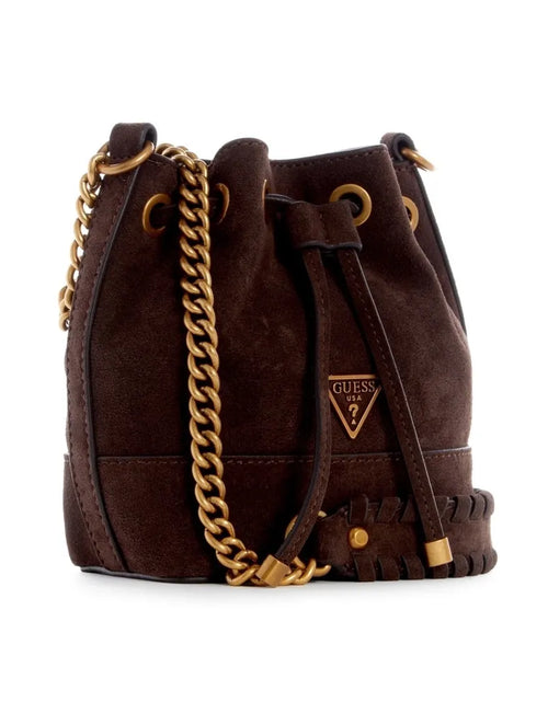 تحميل الصورة إلى عارض المعرض، Guess Kaoma Crossbody Bucket Bag Brown
